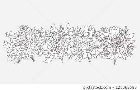 Hand drawn bouquet illustration. Vector bouquet illustration. Line drawing illustration of bouquet. 123368588