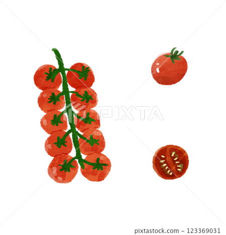 Cherry tomato hand-drawn color illustration set 123369031
