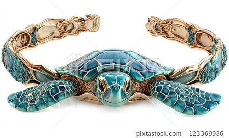 Luxury Sea Turtle Bracelet with Gold and Enamel 123369986