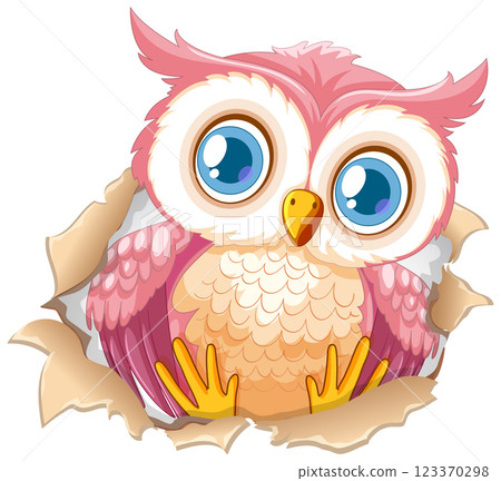 Cute Owl Breaking Through Paper Cute Owl Breaking Through Paper 123370298