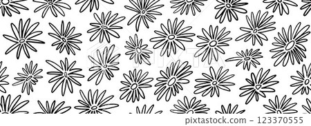 Seamless hand drawn floral pattern. Paint drawn flower motif background for fabric, cover, decor, textile print. Repeating botanical monochrome ornament. Vector bloom and blossom all over wallpaper Seamless hand drawn floral pattern. Paint drawn flower motif background for fabric, cover, decor, textile print. Repeating botanical monochrome ornament. Vector bloom and blossom all over wallpaper 123370555