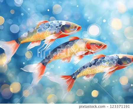 魚在水下游泳的插圖（AI 產生的圖像） 123371191