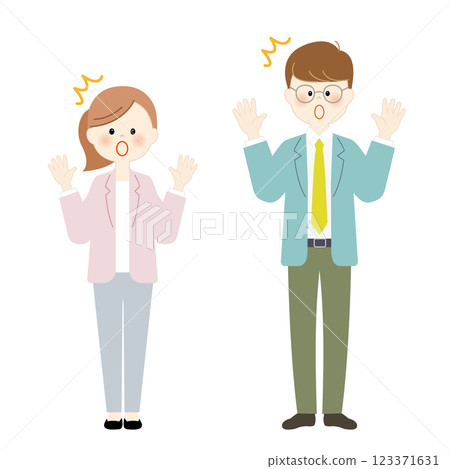 驚訝的年輕商人,男性和女性,全身 驚訝的年輕商人,男性和女性,全身 123371631