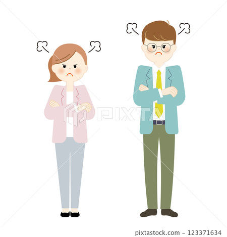 Angry young business people, male and female, full body 123371634