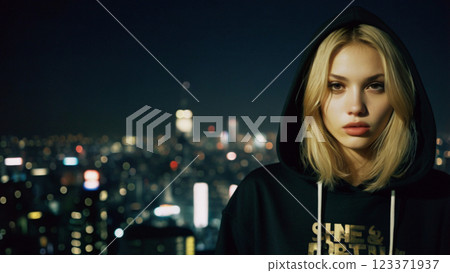 A woman making a pose in the city at night 123371937