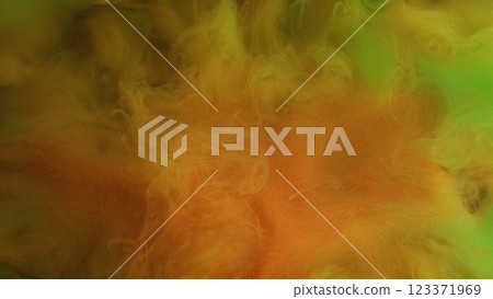 Smoke wave. Color fog. Orange yellow green stream mix in defocused cloud. Airy paint powder water haze flow with cosmic veil texture abstract background. Smoke wave. Color fog. Orange yellow green stream mix in defocused cloud. Airy paint powder water haze flow with cosmic veil texture abstract background. 123371969