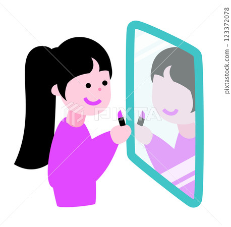 鳥瞰圖：一位日本女性在鏡子中化妝_化妝過程中/補妝 123372078