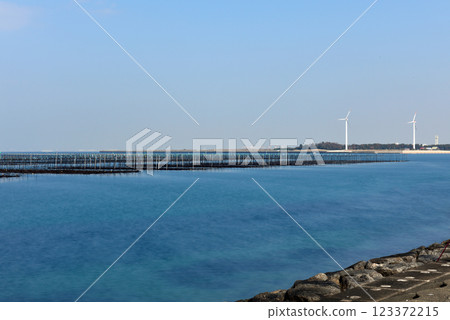 Tokoname City: Seaweed farming poles and Shinmaiko windmills 123372215