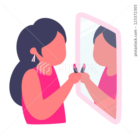 亞洲女性在鏡子前化妝的鳥瞰圖_化妝過程中/修飾化妝的圖像 亞洲女性在鏡子前化妝的鳥瞰圖_化妝過程中/修飾化妝的圖像 123372305