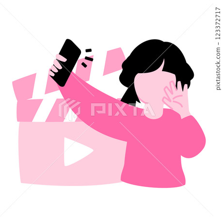 Illustration of faceless female broadcasters and influencers streaming videos: Selfie video images of teenagers from elementary school to high school Illustration of faceless female broadcasters and influencers streaming videos: Selfie video images of teenagers from elementary school to high school 123372717
