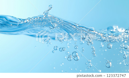 Bubbles spreading in aqua blue water. 123372747