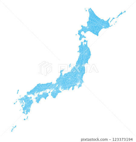 日本地圖的網路圖像、日本列島地圖、通訊、基礎設施、物流圖像、白色背景 日本地圖的網路圖像、日本列島地圖、通訊、基礎設施、物流圖像、白色背景 123373194