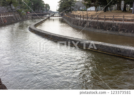 Beautiful waterway scenery in Sakatsu Park, Kurashiki, Okayama Prefecture, Japan Beautiful waterway scenery in Sakatsu Park, Kurashiki, Okayama Prefecture, Japan 123373581