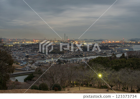 Beautiful night view of Tamashima, Kurashiki city, Okayama prefecture, Japan 123373734