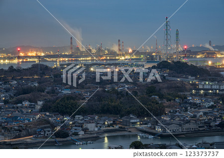 Beautiful night view of Tamashima, Kurashiki city, Okayama prefecture, Japan 123373737