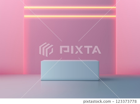 minimalist modern 3d blue podium with neon lights for product showcase mockup 123373778