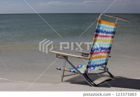 Colorful Beach Chair Near Water at Bradenton Beach Florida 123373863