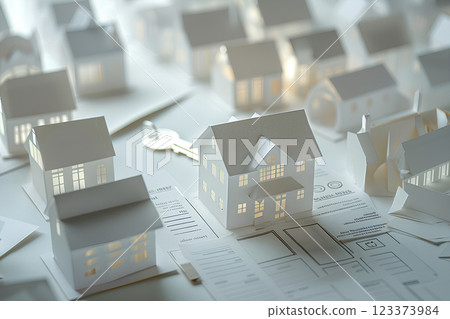 Real estate investment: Keys, house model, real estate contract image 123373984