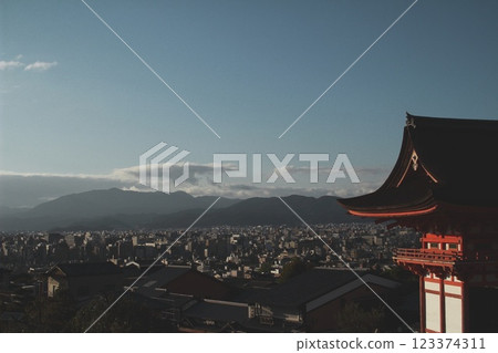 Shimizu city at dusk as seen from Kiyomizu-dera temple Shimizu city at dusk as seen from Kiyomizu-dera temple 123374311