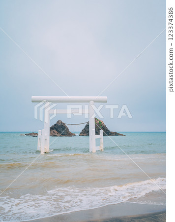 Torii漂浮在海中 123374386