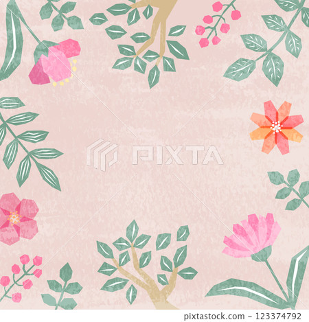 粗略繪製的植物插圖框架_粉紅色 123374792