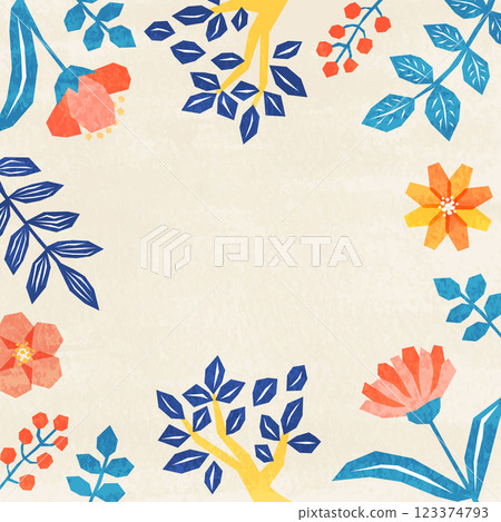 粗略繪製的植物插圖框架_米色 123374793