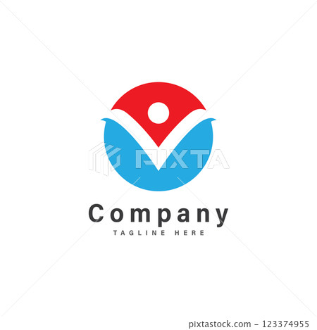 letter v with people logo vector illustration icon 123374955