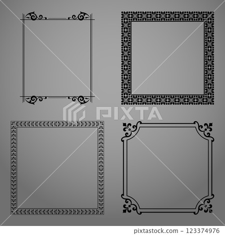 Set of decorative frames Elegant vector element for design in Eastern style, place for text. Floral black and gray borders. Lace illustration for invitations and greeting cards Set of decorative frames Elegant vector element for design in Eastern style, place for text. Floral black and gray borders. Lace illustration for invitations and greeting cards 123374976