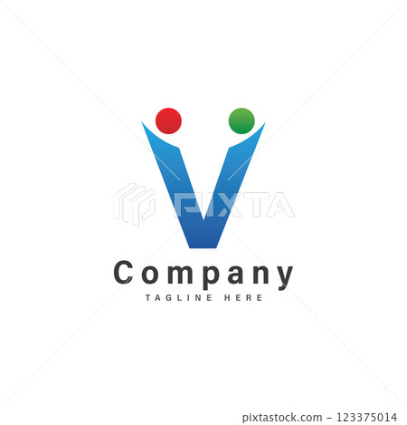 letter v with people logo vector illustration icon 123375014