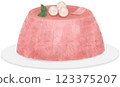 A pudding topped with a pink flower. 123375207