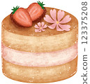 cake strawberry on top with pink flower 123375208