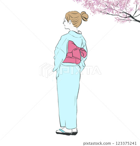 A woman wearing cherry blossom underwear 123375241