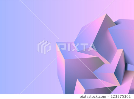 Abstract 3D background with mix of cubes. Geometric shapes intersecting in violet and pink y2k styled background 123375301