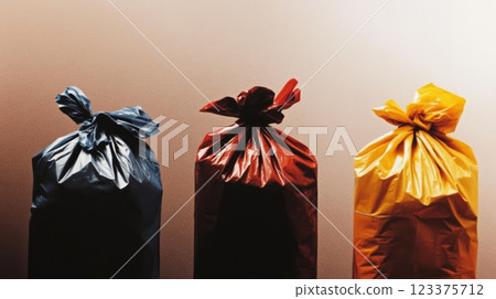 Colorful Trash Bags in a Row Recycling and Waste Management Concept ai generative 123375712