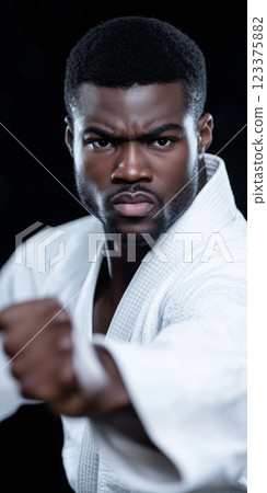 Focused Martial Artist Demonstrating Strength and Precision in Karate Uniform ai generative 123375882