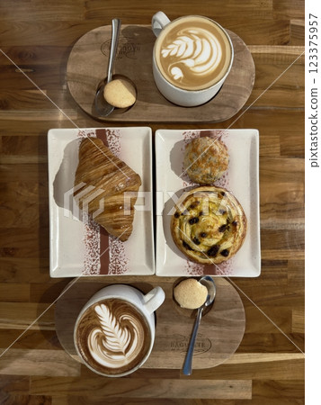 A cup of coffee cappuccino or latte on the table 123375957