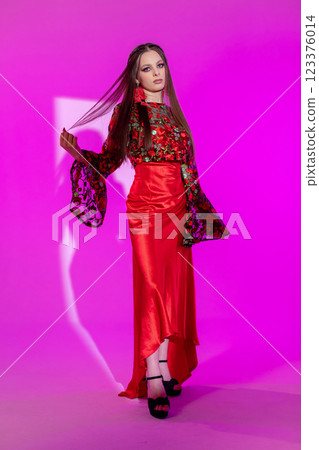 A Vibrant Fashion Portrait featuring Colorful Attire that stands out in any setting A Vibrant Fashion Portrait featuring Colorful Attire that stands out in any setting 123376014