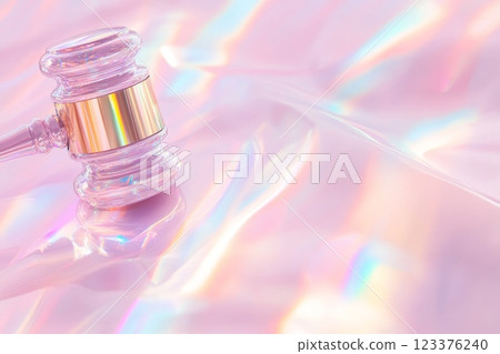 Elegant Transparent Gavel on Holographic Background Legal Concept in Pastel Aesthetic ai generative ai generative 123376240
