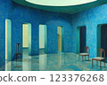 Abstract Interior with Blue Walls and Chairs Modern Minimalist Design in Natural Light ai generative ai generative 123376268