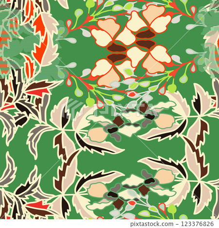 Modern colorful tropical floral pattern. Cute botanical abstract contemporary seamless pattern. Hand drawn unique print. Vector illustration 123376826