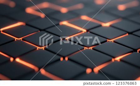Digital grid with glowing edges, creating abstract pattern of illuminated squares. design evokes sense of modern technology and innovation, perfect for digital art enthusiasts 123376863