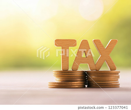 Tax letters on coins symbolize financial planning and savings 123377041