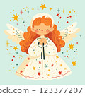 A spring card. Cute little angel girl with wings 123377207