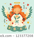 A spring card. Cute angel girl with wings and a halo over her head 123377208