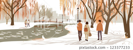 A stroll through a town of willow trees 123377233