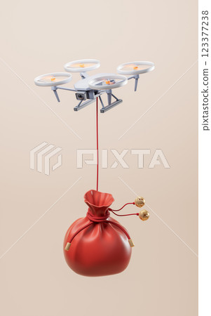 A drone carrying a gift bag, 3d rendering. 123377238