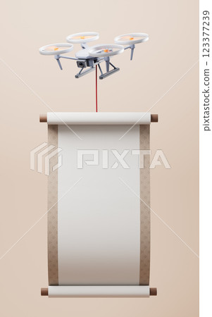 A drone carrying a ancient reel, 3d rendering. 123377239