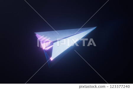 Paper plane with dark neon light effect, 3d Paper plane with dark neon light effect, 3d 123377240