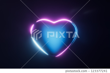 A heart with dark neon light effect, 3d rendering. A heart with dark neon light effect, 3d rendering. 123377241