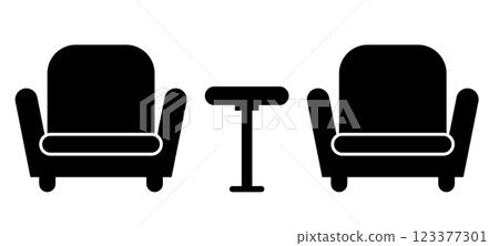 Airport lounge icon. Airport lounge sofa sign. Couch or armchair symbol. flat style. 123377301